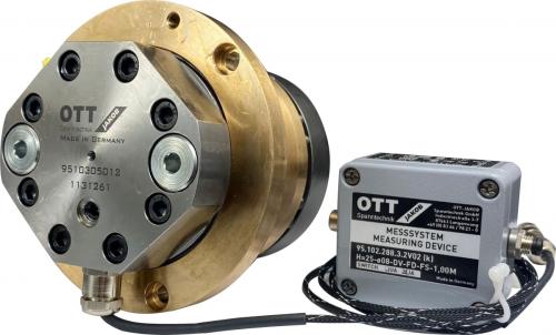 Hydraulic unclamping unit LE95_-H18-E08/1-B-FR-KK-OA in gold with article number 9510305012 from OTT-JAKOB Spanntechnik inclusive Controller